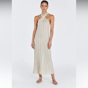 DISSH Cream Ribbed Halter Maxi Dress